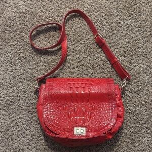 Brahmin Red Crocodile-Embossed Crossbody Bag